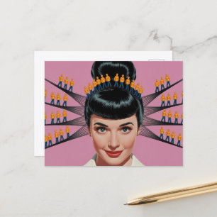 Surreal Hair With Tiny Construction People Postcard