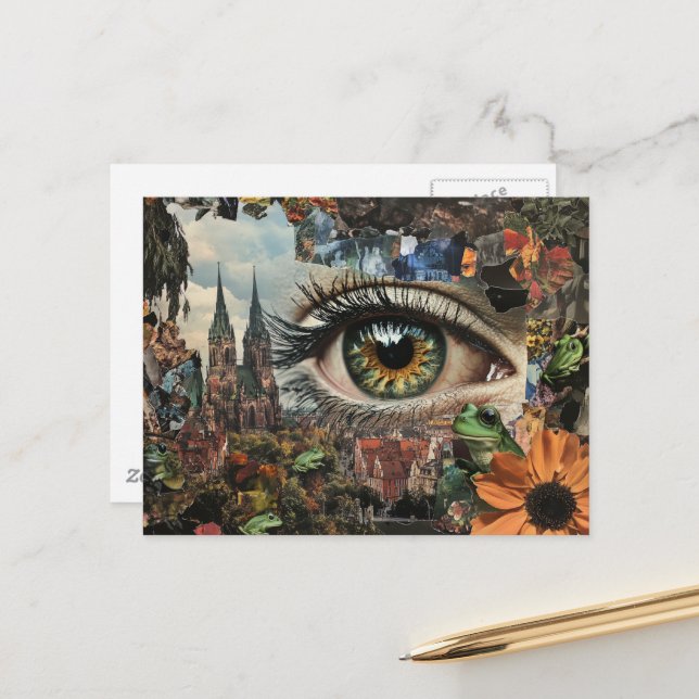 Surreal Hazel Eye Looking at the City Postcard (Front/Back In Situ)
