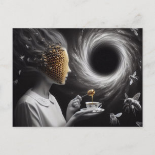 Surreal Honeycomb Headed Woman and Bees Postcard