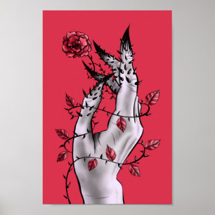Surreal Horror Hand With Roses Gothic Poster