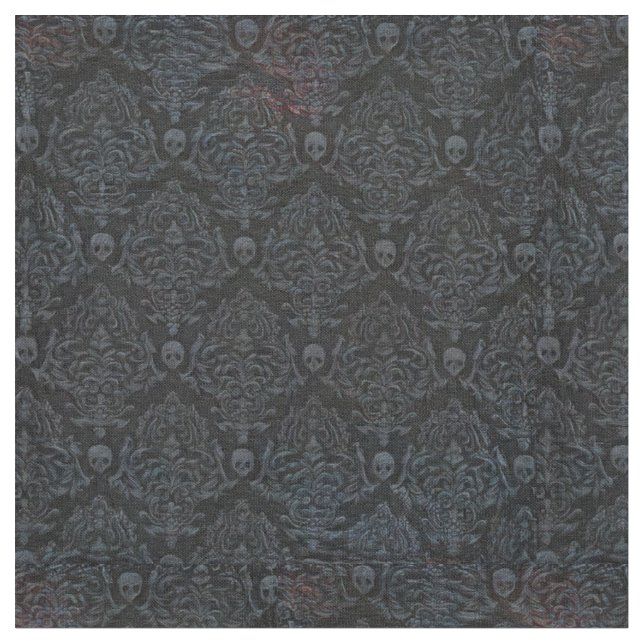 Surreal Horror Skulls, Grey on Black  Fabric (Close Up)