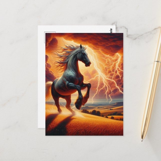 Surreal Horse in a Storm Postcard (Front/Back In Situ)