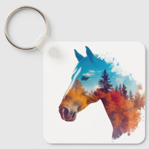 Surreal Horse in Autumn Forest Keychain
