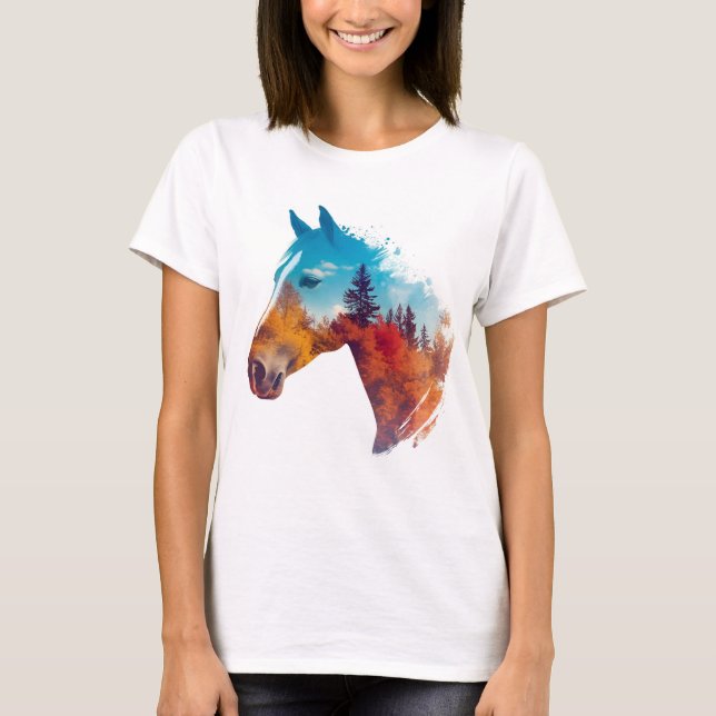 Surreal Horse in Autumn Forest T-Shirt (Front)