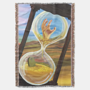 Surreal Hourglass Dark Aesthetic Memento Mori Throw Blanket