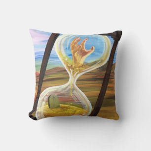 Surreal Hourglass Memento Mori Gothic Desert Art Throw Pillow