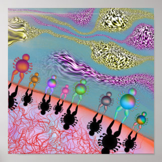 Surreal human figures along a dreamlike shore poster
