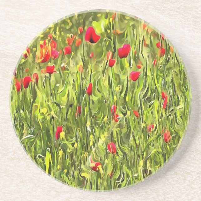 Surreal Hypnotic Poppies Coaster (Front)