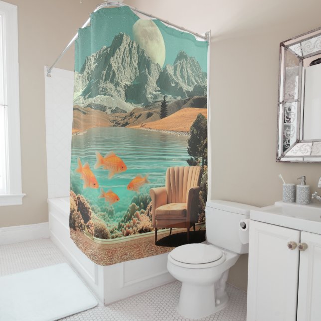 Surreal Interior with Fish and Moonlit Landscape (In Situ)