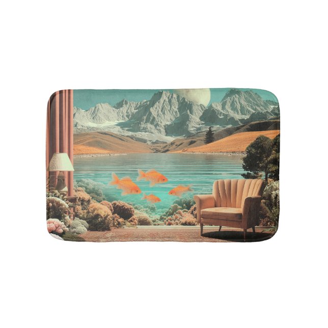 Surreal Interior with Fish and Moonlit Landscape Bath Mat (Front)