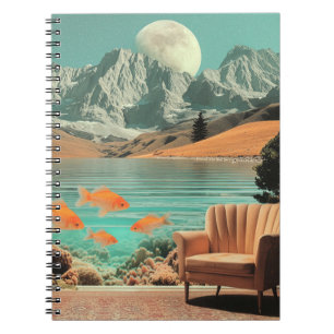 Surreal Interior with Fish and Moonlit Landscape Notebook