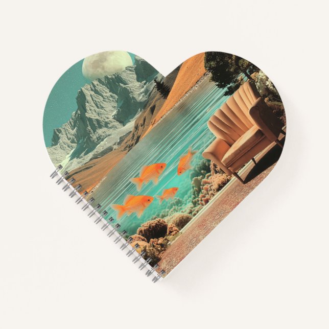 Surreal Interior with Fish and Moonlit Landscape Notebook (Front)