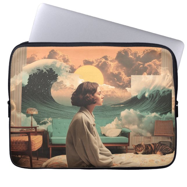 Surreal Interior With Woman and Cat Laptop Sleeve (Front)