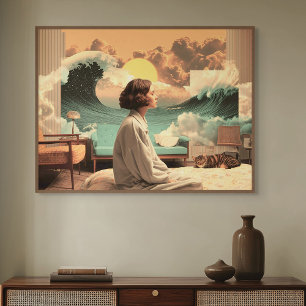 Surreal Interior With Woman and Cat Poster