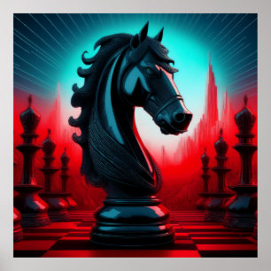 Surreal Intricate Black Knight Chess Piece Poster