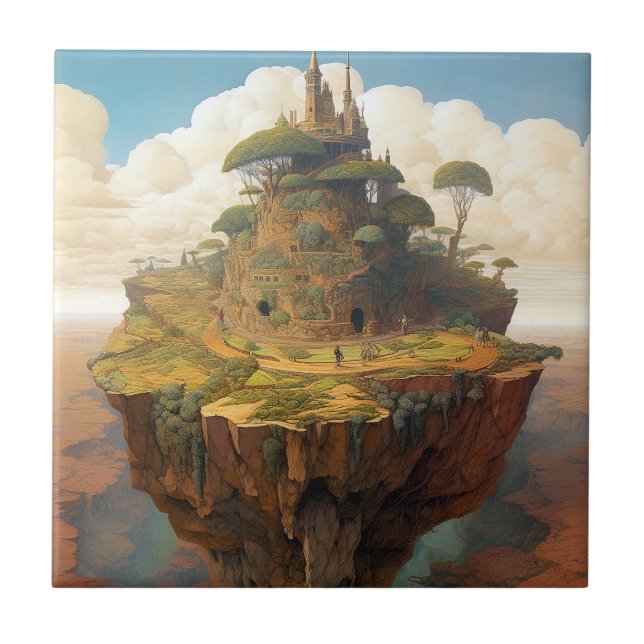 Surreal Island Landscape Fantasy Art Tile (Front)