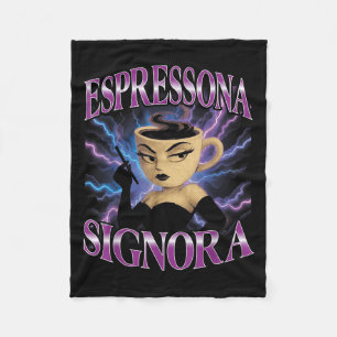 Surreal Italian Brainrot Meme Espressona Signora F Fleece Blanket