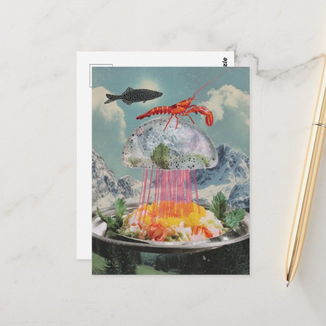 Surreal Jellyfish Salad Collage Postcard (Front/Back In Situ)