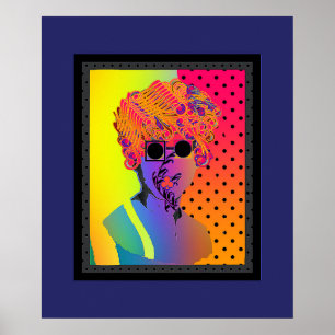 Surreal Lady Wearing Black Glasses Rainbow Dot  Poster