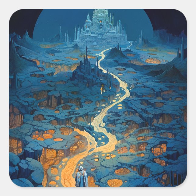Surreal Landscape Castle Fantasy Art Square Sticker (Front)