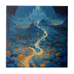 Surreal Landscape Castle Fantasy Art Tile