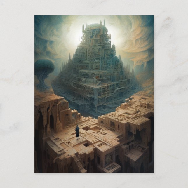 Surreal Landscape Towering City Fantasy Art Postcard (Front)