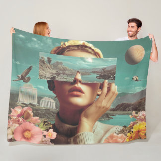 Surreal Landscape Vision, Surreal female portrait  Fleece Blanket