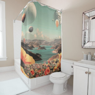 Surreal Landscape with Air Balloons and Moon
