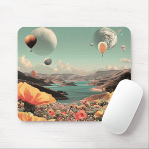 Surreal Landscape with Air Balloons and Moon Mouse Pad