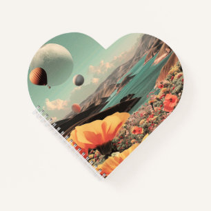 Surreal Landscape with Air Balloons and Moon Notebook