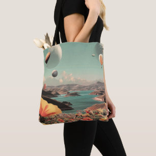 Surreal Landscape with Air Balloons and Moon Tote Bag