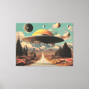 Surreal Landscape with Road, UFO and Saturn  Canvas Print