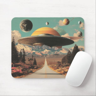 Surreal Landscape with Road, UFO and Saturn  Mouse Pad