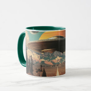 Surreal Landscape with Road, UFO and Saturn Mug