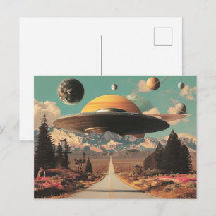 Surreal Landscape with Road, UFO and Saturn  Postcard