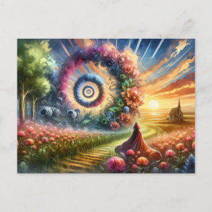 Surreal Little Red Riding Hood Floral Portal  Postcard