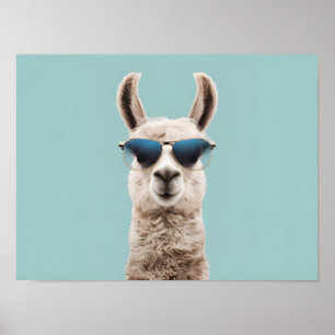 Surreal Llama with Sunglasses on Pastel Background Poster