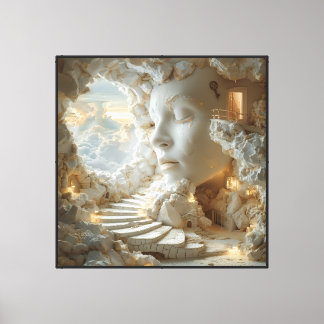 Surreal Marble Head Interior Dreamscape Stairway Canvas Print