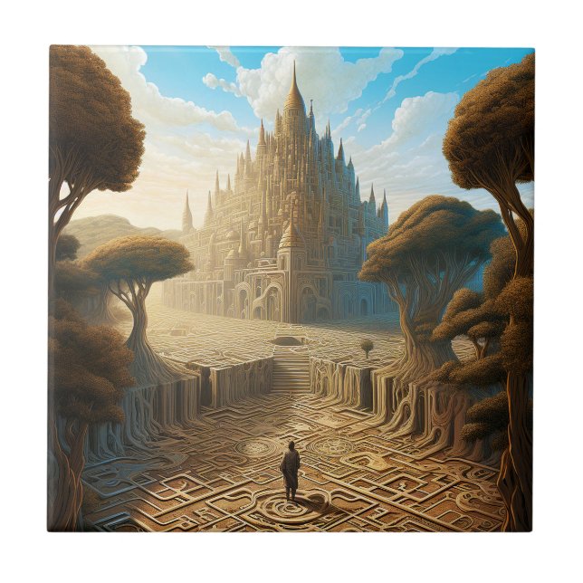 Surreal Maze Castle Landscape Fantasy Art Tile (Front)