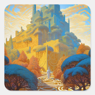 Surreal Maze City Square Sticker