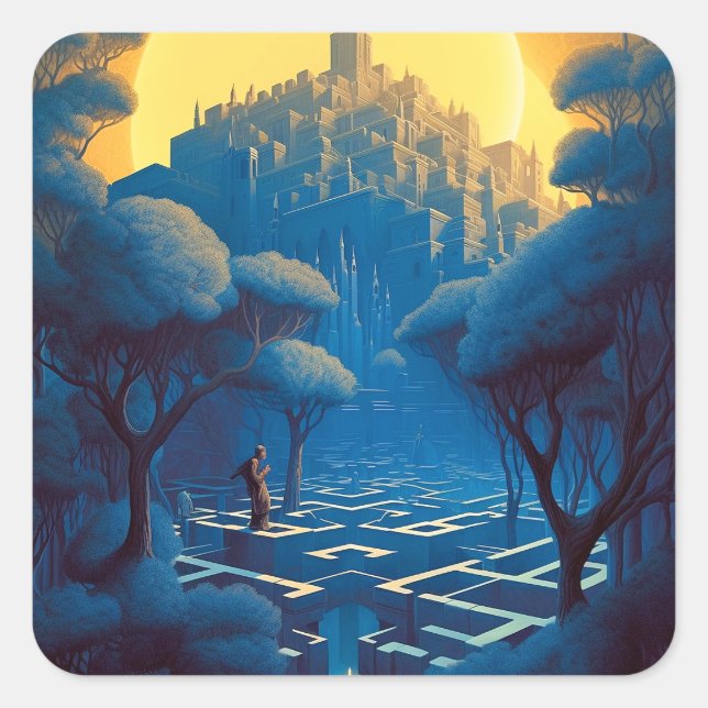 Surreal Maze City Square Sticker (Front)