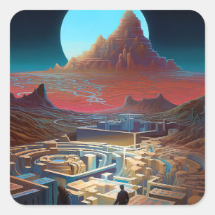 Surreal Maze Landscape Square Sticker