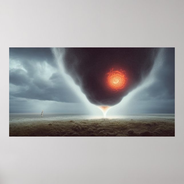 Surreal Modern Abstract twister fire man clouds Poster (Front)