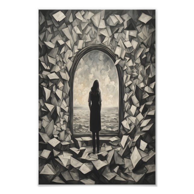 Surreal Monochrome Floating Papers Photo Print (Front)