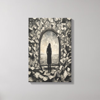 Surreal Monochrome Floating Papers Wall Art Canvas