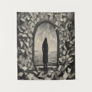 Surreal Monochrome Floating Papers Wall Art Tapestry