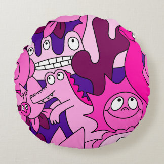 Surreal Monster Mash Round Pillow