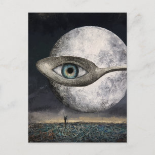 Surreal Moon and Spoon with Eyeball Collage Postcard