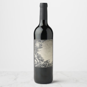 Surreal Moonlit Tree and Rock Landscape Wine Label