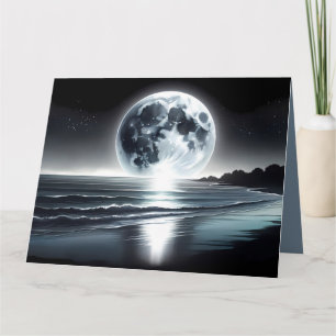 Surreal Moonrise Over Tranquil Ocean Shore Card